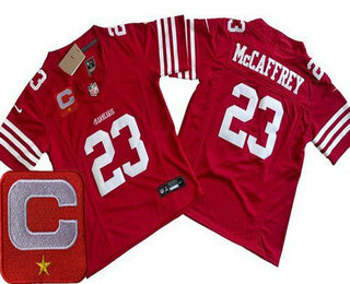 Youth San Francisco 49ers #23 Christian McCaffrey Limited Red C Patch FUSE Vapor Jersey