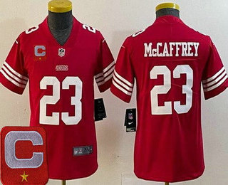 Youth San Francisco 49ers #23 Christian McCaffrey Limited Red C Patch Vapor Jersey