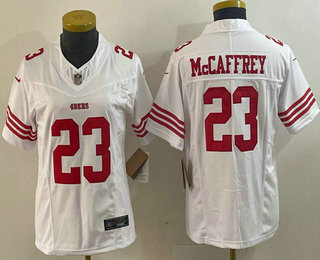 Youth San Francisco 49ers #23 Christian McCaffrey White 2023 FUSE Vapor Limited Stitched Jersey