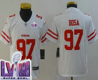 Youth San Francisco 49ers #97 Nick Bosa Limited White LVIII Super Bowl Vapor Jersey