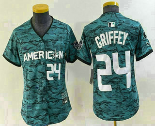 Youth Seattle Mariners #24 Ken Griffey Number Teal 2023 All Star Cool Base Stitched Jersey 01
