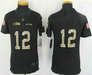 Youth Seattle Seahawks 12th Fan Black Anthracite 2016 Salute To Service Stitched NFL Nike Limited Jersey