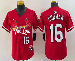 Youth St Louis Cardinals #16 Nolan Gorman Red 2024 City Connect Stitched Baseball Jersey