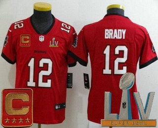 Youth Tampa Bay Buccaneers #12 Tom Brady Limited Red Captain Patch 2021 Super Bowl LV Bound Vapor Untouchable Jersey