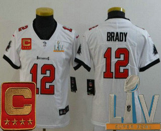 Youth Tampa Bay Buccaneers #12 Tom Brady Limited White Captain Patch 2021 Super Bowl LV Bound Vapor Untouchable Jersey