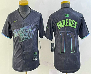 Youth Tampa Bay Rays #17 Isaac Paredes Charcoal 2024 City Connect Limited Cool Base Jersey
