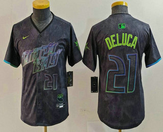 Youth Tampa Bay Rays #21 Jonny DeLuca Number Charcoal 2024 City Connect Limited Stitched Jersey