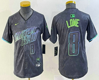 Youth Tampa Bay Rays #8 Brandon Lowe Charcoal 2024 City Connect Player Number Limited Cool Base Jersey