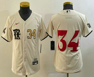 Youth Texas Rangers #34 Nolan Ryan Number Cream 2023 City Connect Stitched Baseball Jersey 01