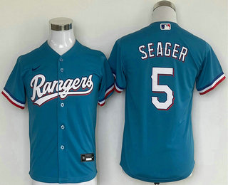 Youth Texas Rangers #5 Corey Seager Light Blue Stitched Cool Base Nike Jersey