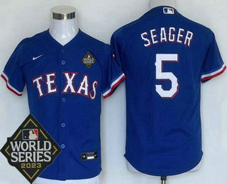 Youth Texas Rangers #5 Corey Seager Royal 2023 World Series Cool Base Jersey