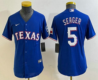 Youth Texas Rangers #5 Corey Seager Royal Team Logo Cool Base Jersey