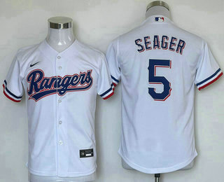 Youth Texas Rangers #5 Corey Seager White Team Logo Cool Base Jersey