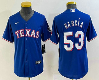 Youth Texas Rangers #53 Adolis Garcia Blue Cool Base Jersey