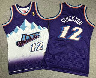 Youth Utah Jazz #12 John Stockton Mountain Purple 1996-97 Hardwood Swingman Throwback Jersey
