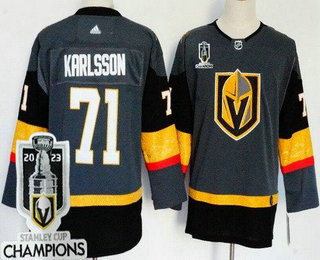 Youth Vegas Golden Knights #71 William Karlsson Gray 2023 Stanley Cup Champions Authentic Jersey